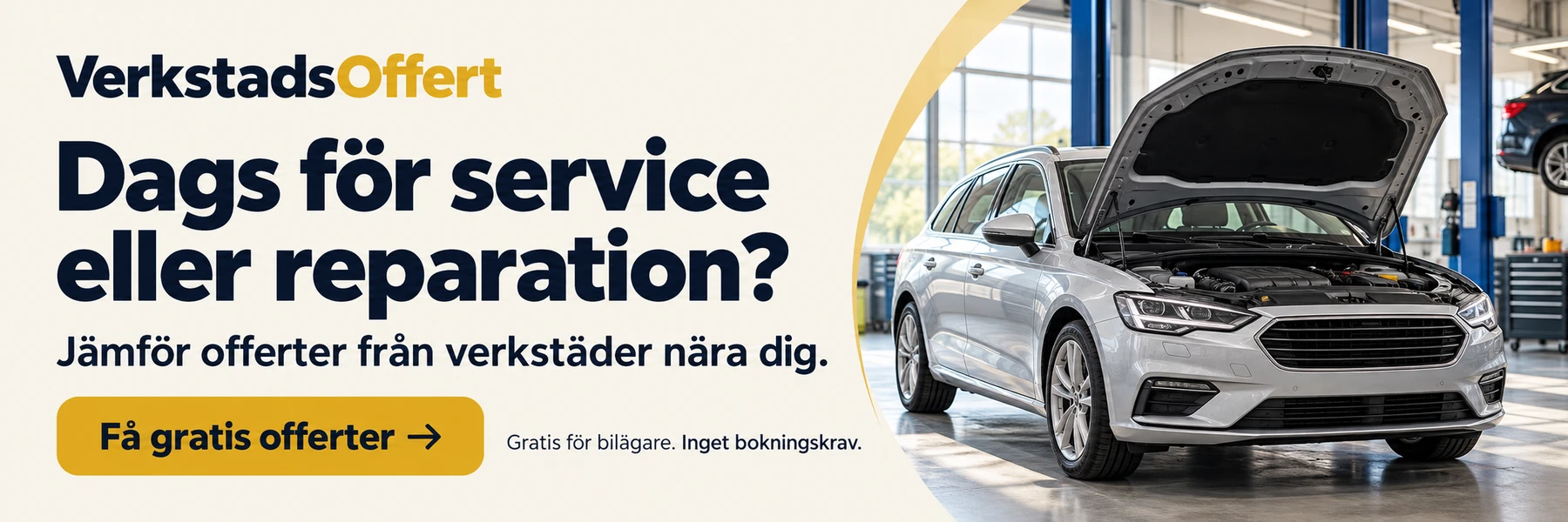 VerkstadsOffert: Jämför offerter från verkstäder nära dig. Få gratis offerter utan bokningskrav (öppnas i ny flik).